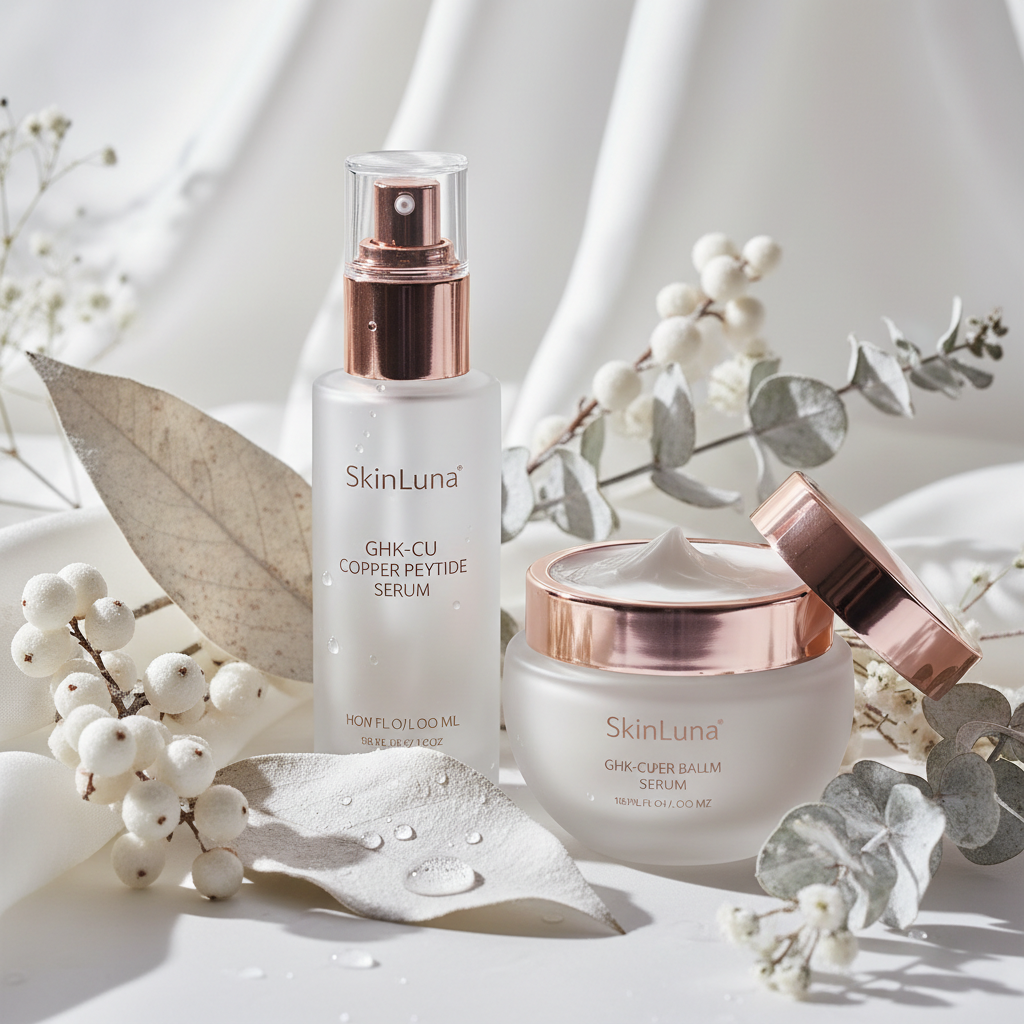 Close-up shot of a woman's cheek with a subtle dry patch, illustrating the need to treat dry patches on face UK winter with luxurious, hydrating skincare produc