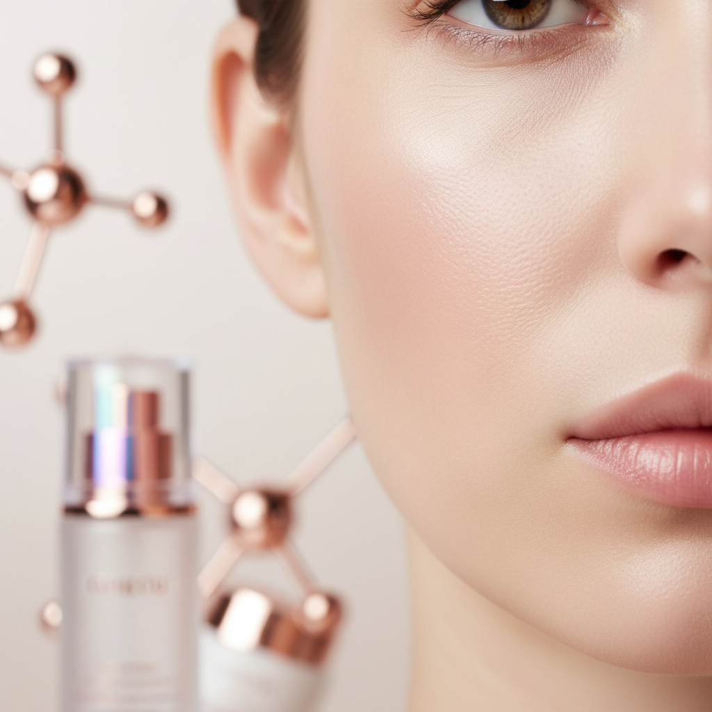 Close-up of clear, luminous skin after milia treatment, with soft, elegant lighting – how to get rid of milia on face UK skincare result.