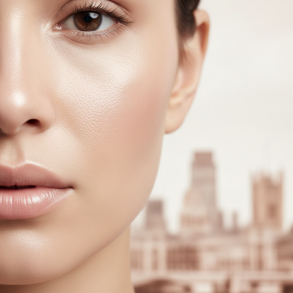Close-up of a meticulously cleansed face with a gentle, glowing sheen, illustrating the potential outcome of booking chemical peels in the UK for skin rejuvenat