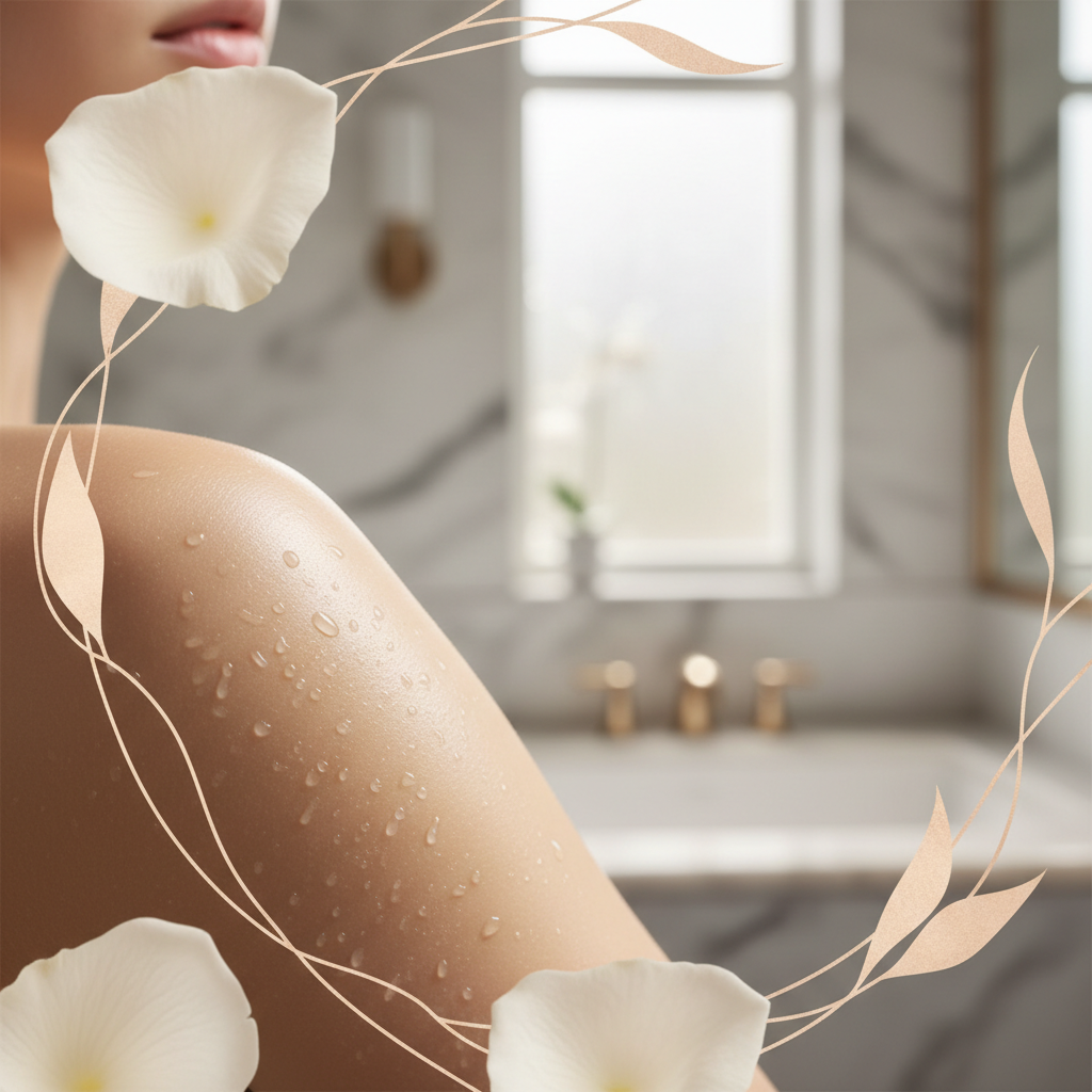 Close-up of clear water droplets on a healthy, glowing face, representing effective skincare routine for hard water UK.